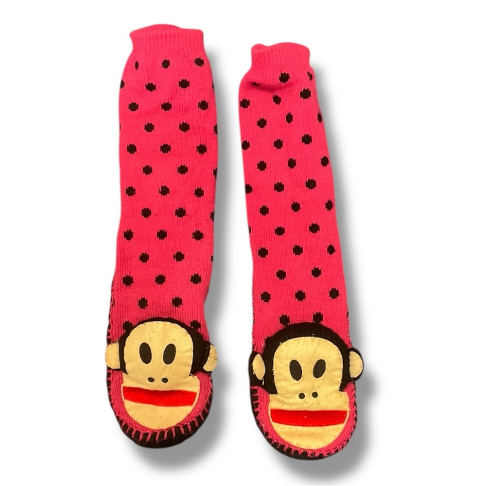 🐒🔥 Paul Frank Slipper Socks – Pink Polka Dot‎ w/ Julius Monkey Face